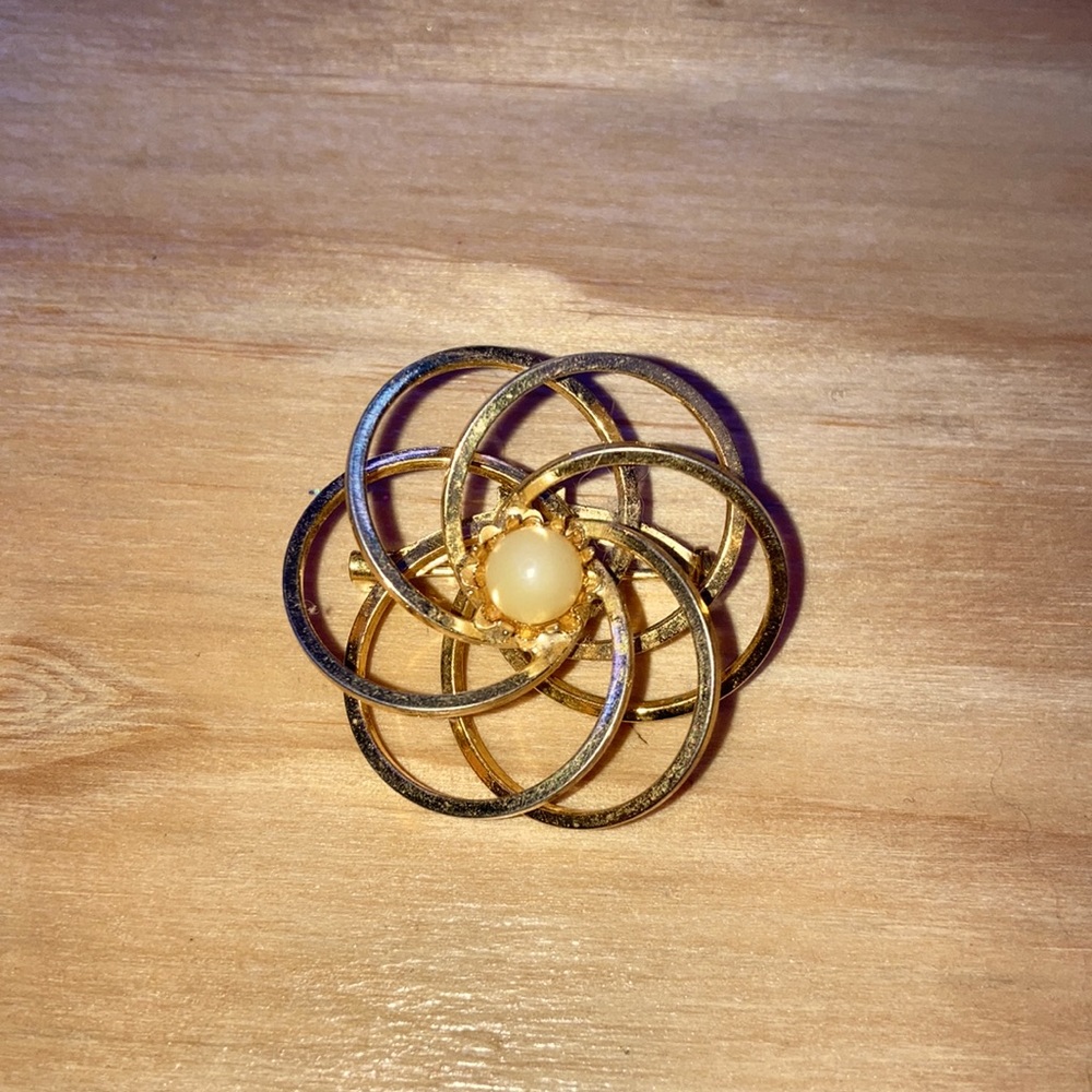 Gold Pearl Brooch